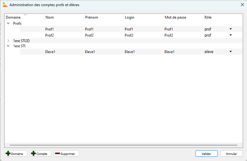 Administration des comptes profs et �l�ves