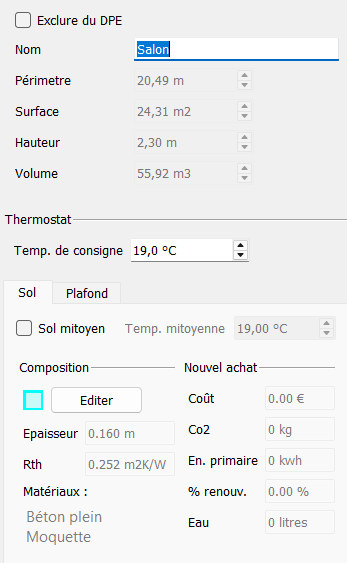 Fen�tre de param�trage du sol