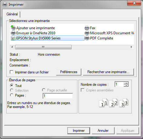 Fen�tre d'impression