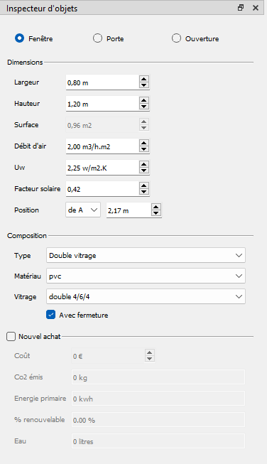 Param�tres ouvertures