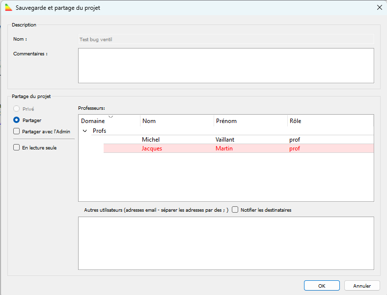 Partage d'�l�ve vers prof